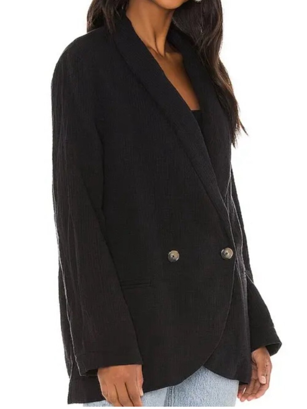 Free People Black Double-Breasted Blazer- Women